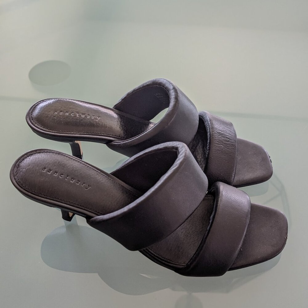 Sanctuary Women's Black Likely Square Toe Heel Sandals Memory Foam 9.5